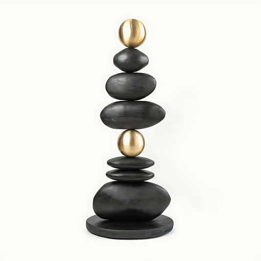 Twinkle Stacked Wood and Brass Totem Sculpture by Kazuri