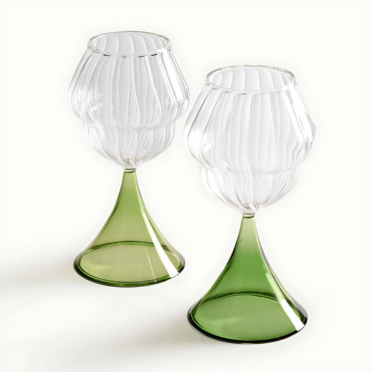 Uccello Wine Glasses with Lime Green Stem by Kazuri