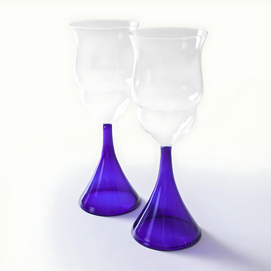 Waft Wine Glasses with Cobalt Blue Stem by Kazuri