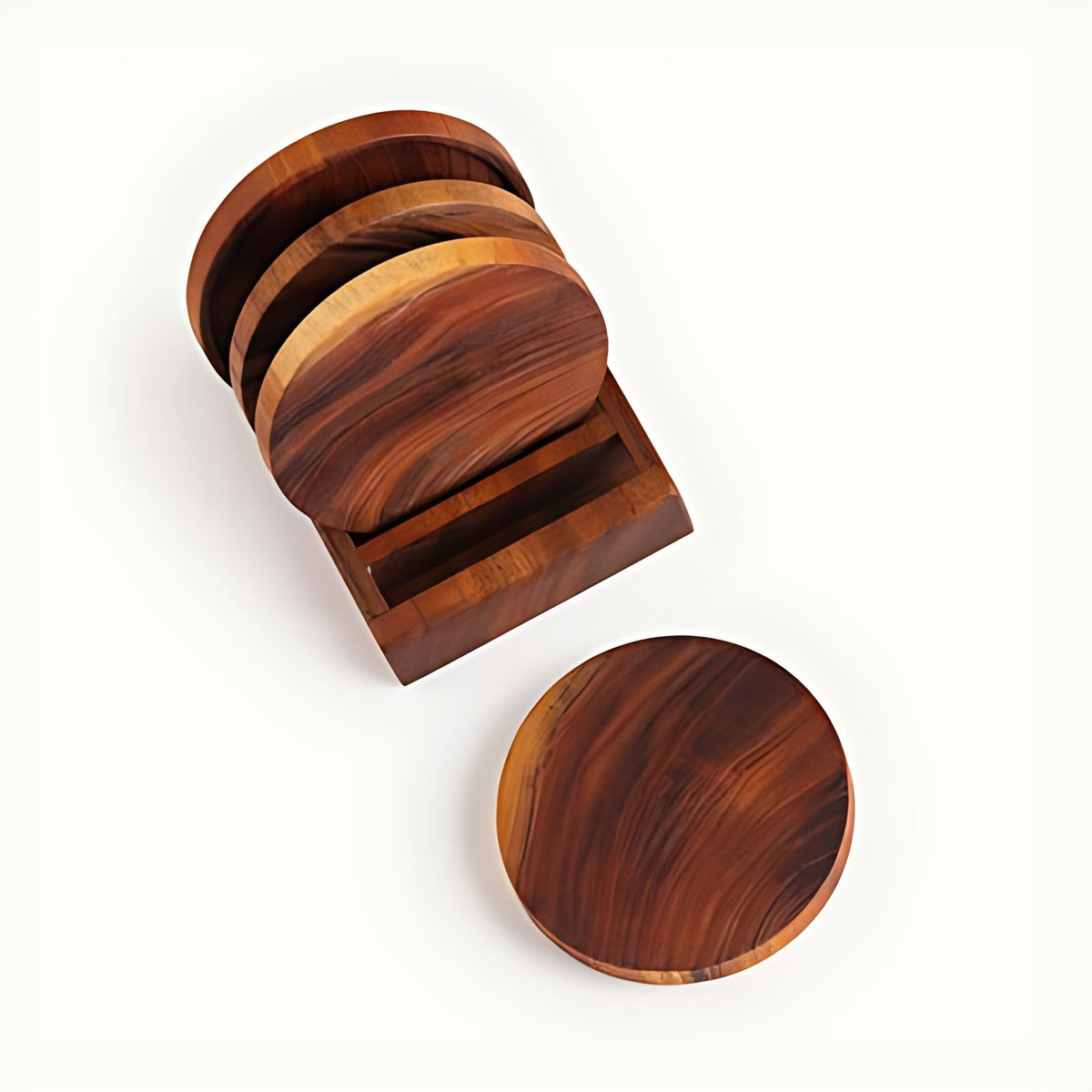 Acacia Wood Round Coasters with Stand (Set of 4) by Kazuri, photo 3 of 4